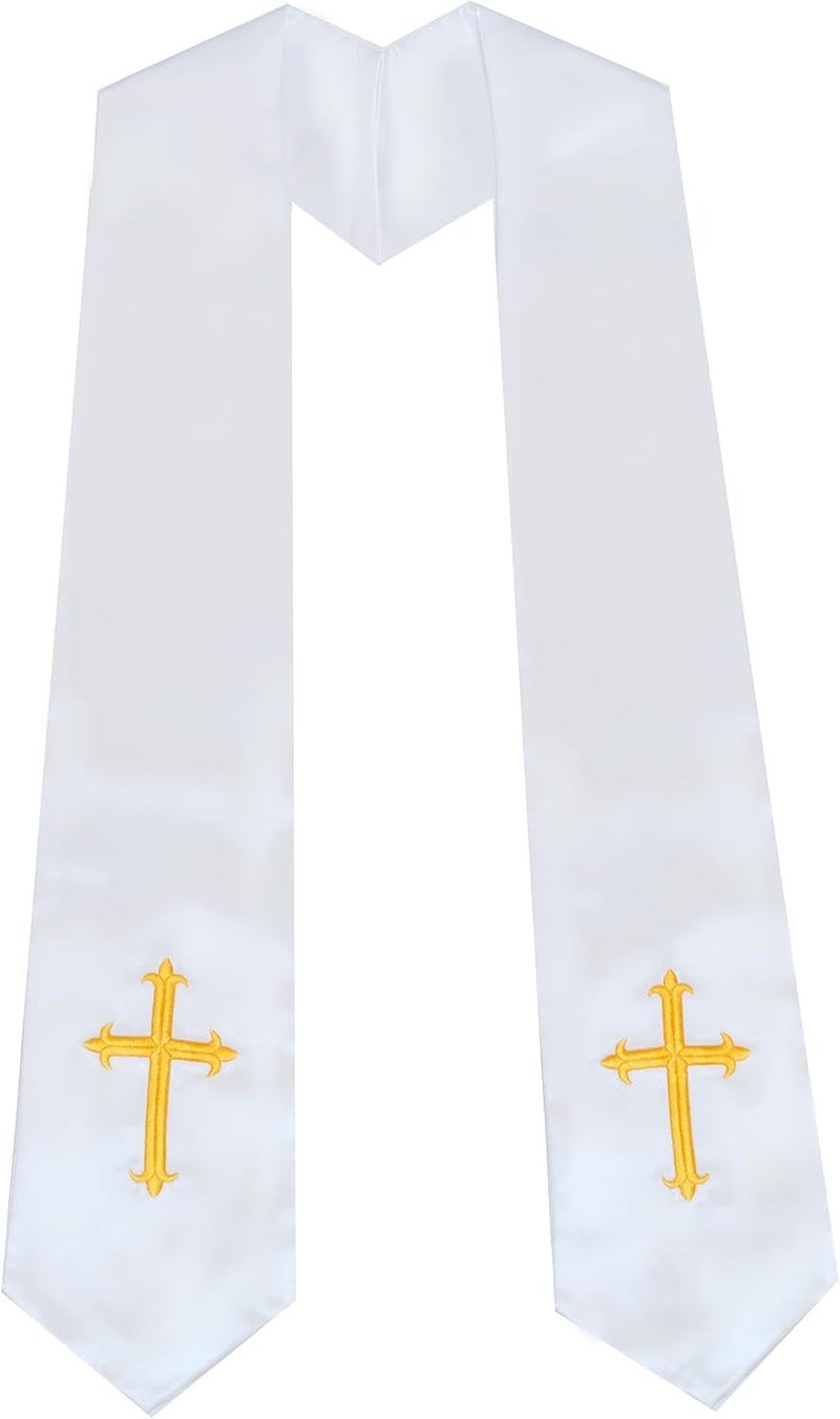 UIALECG Unisex Clergy Stole with Embroidery Cross 72", Traditional Choir Stole - Image 1